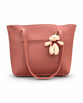 Women's Premium Pink Tote Bag with Teddy Charm | Large Capacity Shoulder Handbag