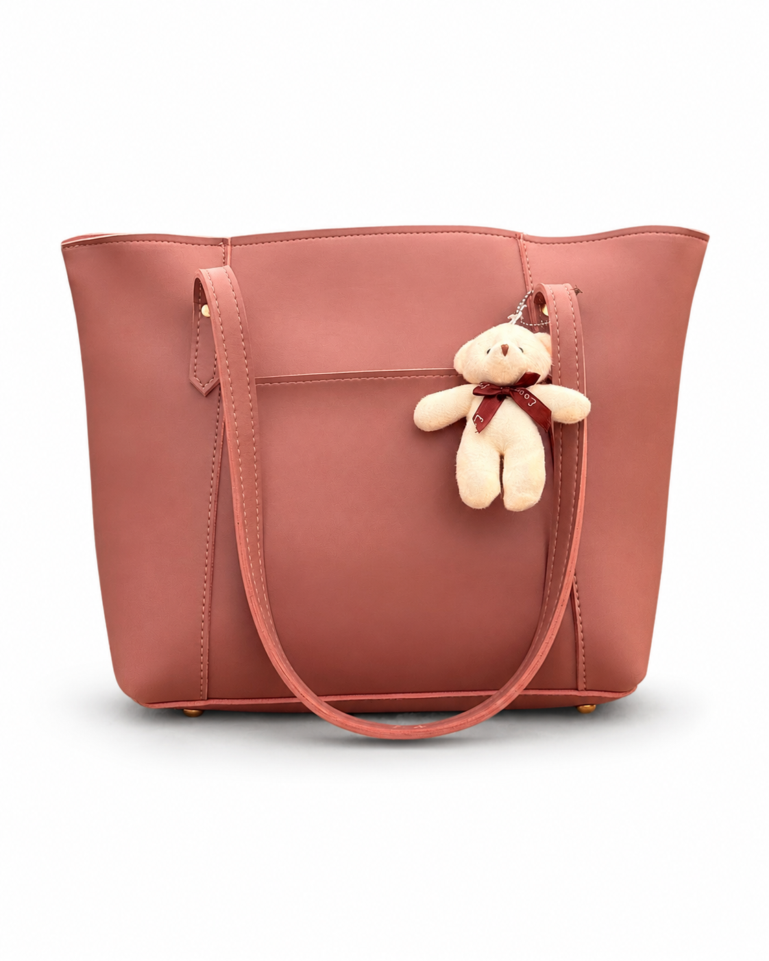 Women's Premium Pink Tote Bag with Teddy Charm | Large Capacity Shoulder Handbag